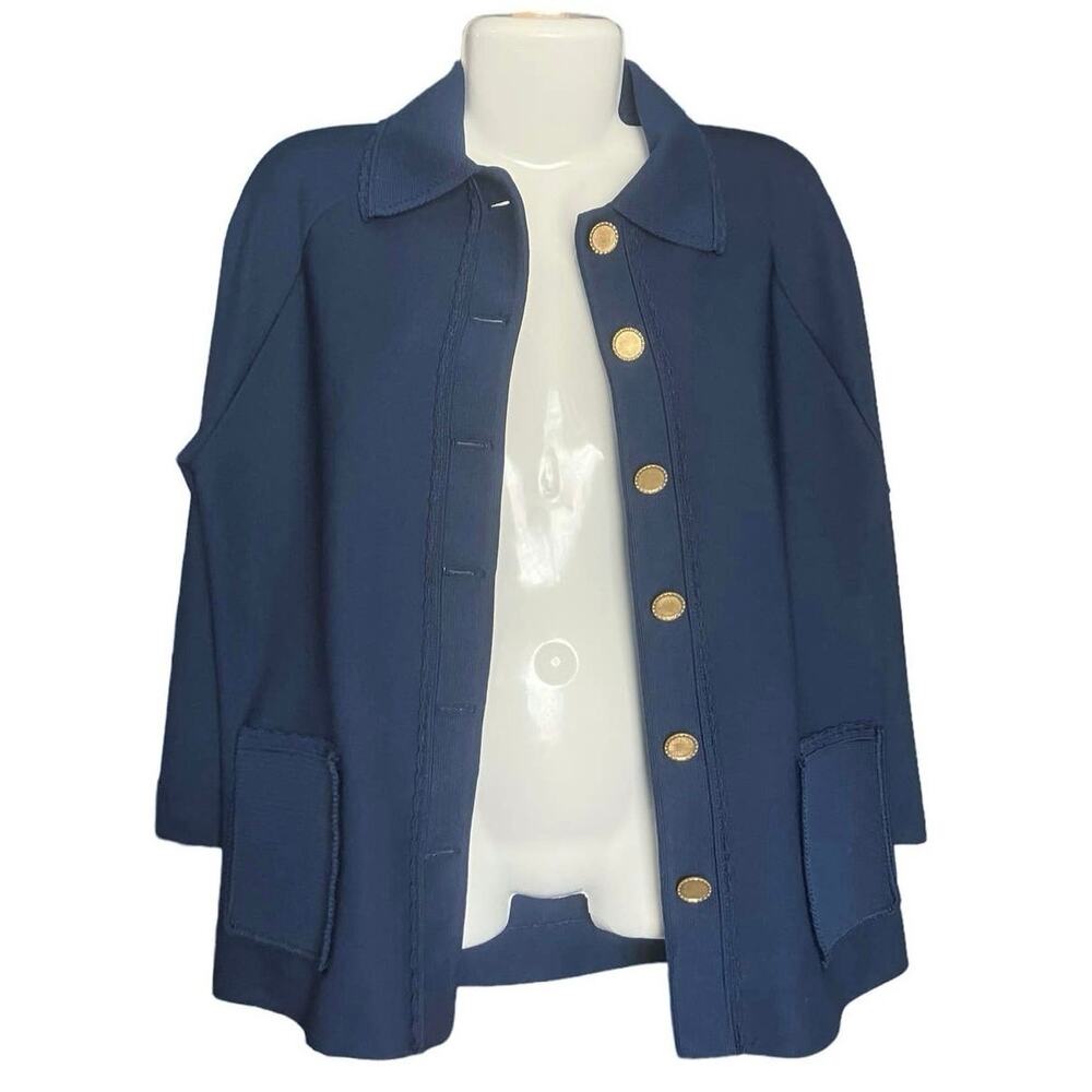 Hedy Knits of California Women's Timeless Navy Cardigan Gold Button Accents SZ M - Picture 2 of 7
